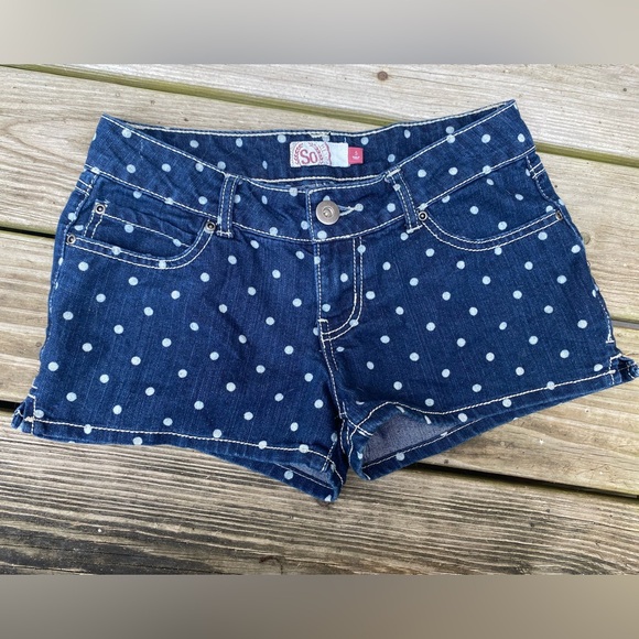 SO Pants - Dark Blue Denim White Polka Dot SO Juniors Jean Shorts